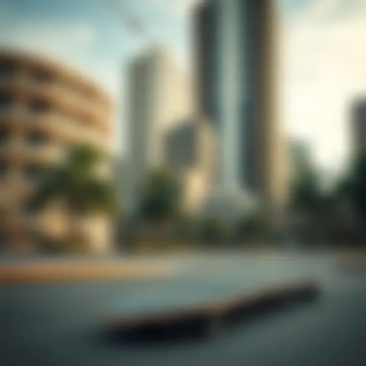 Urban Playground: Ideal Environments for Cruising A picturesque urban landscape ideal for cruising with a skateboard