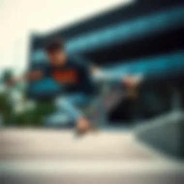 Skateboarder in Band Shirt Performing a Trick A skateboarder wearing a band shirt while performing a trick.
