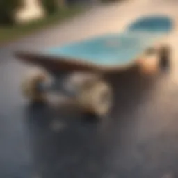 Close-up view of a drop skateboard showcasing its unique deck shape