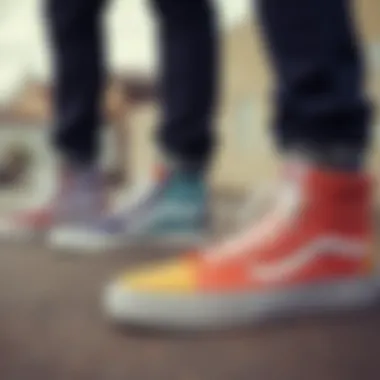 Expression of Identity through Multi-Colored Vans Artistic representation of individual identities expressed through multi-colored Vans shoes.