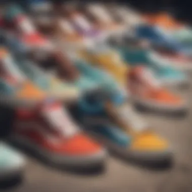 A close-up of vibrant multi-colored Vans shoes showcasing their diverse palette.