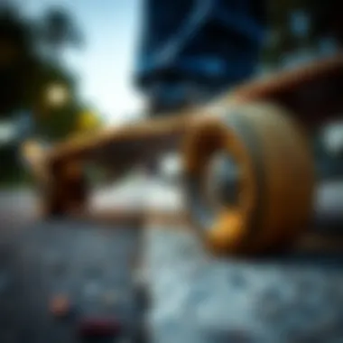 The Contact Point of Expression Close-up of skateboard wheels on pavement