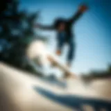 Skater executing a trick on a half-pipe