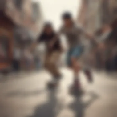 Skaters Showcasing Style An urban scene depicting skaters in action, highlighting their fashion choices.