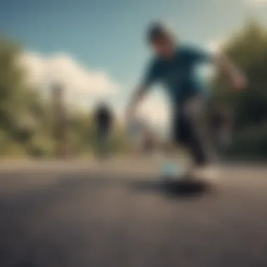 A group of diverse riders enjoying longboarding together in a scenic location