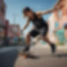 Stylish black tank top paired with skateboarding gear