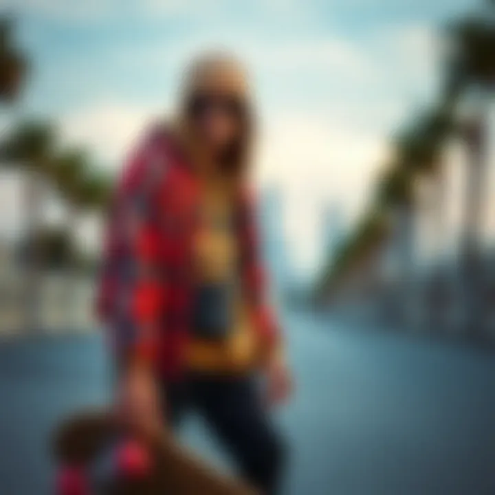 Modern Skate Attire: Function Meets Aesthetics A stylish skateboarder wearing modern attire that blends functionality and aesthetics