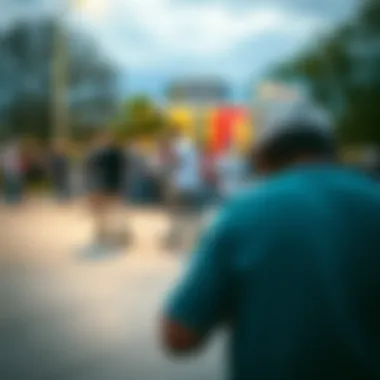 A community gathering at a skate park highlighting the social aspects of skateboarding.