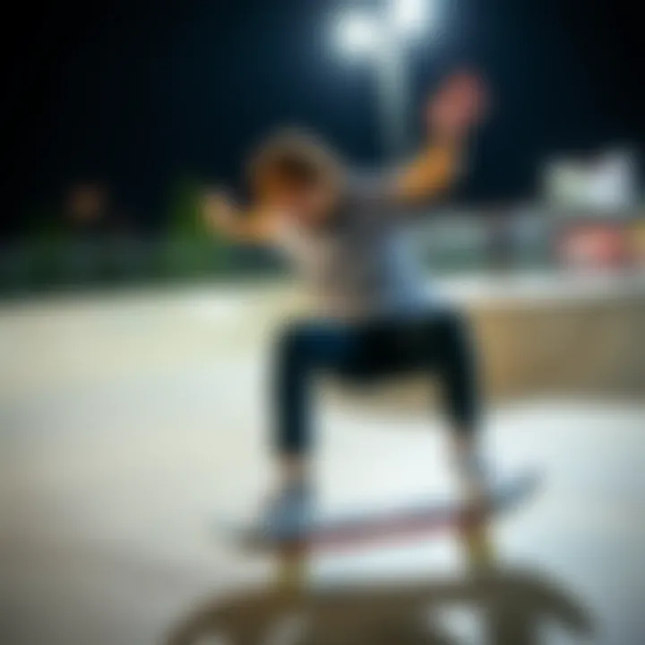 A dynamic shot of a modern skateboarder performing tricks at a skate park.