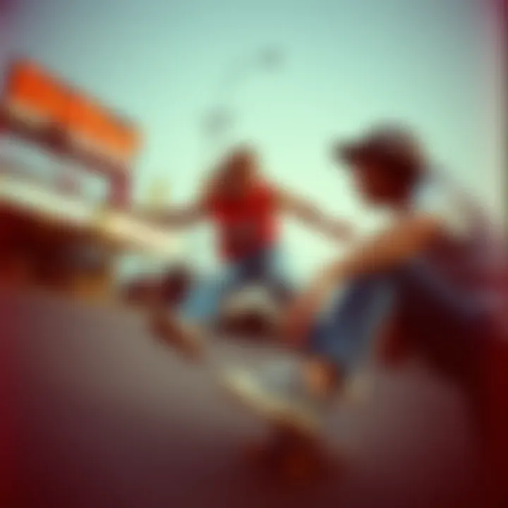 A vintage photograph capturing the essence of 1970s skateboarding culture.