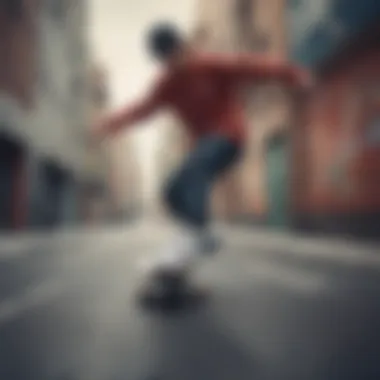 Skateboarder in adidas Allover Print Gear A dynamic skateboarder wearing adidas allover print gear in an urban setting.