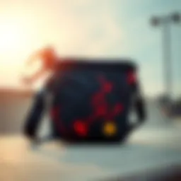 Trendy crossbody bag showcased against a skate park backdrop