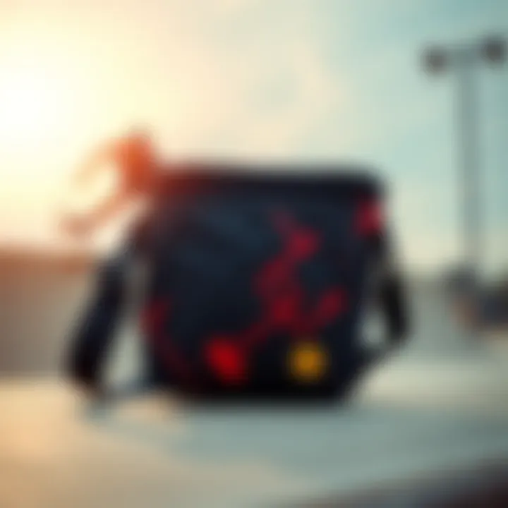 Trendy crossbody bag showcased against a skate park backdrop