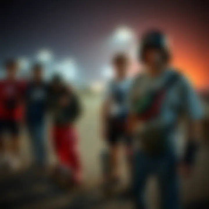 Group of skateboarders with crossbody bags and fanny packs