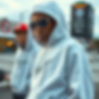 An artistic representation of street art and fashion elements featuring a white hoodie