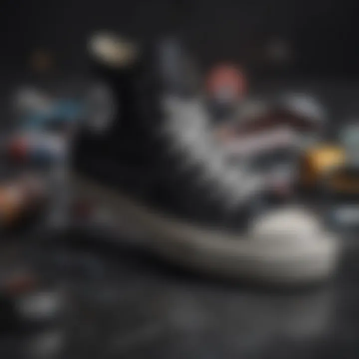 Close-up of design elements of black Converse