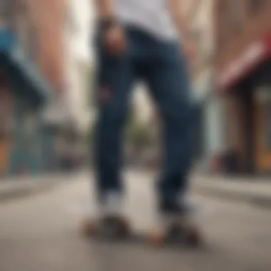 Urban Vibes: Dickies Branding in Skate Culture Skateboard deck adorned with Dickies branding in an urban setting