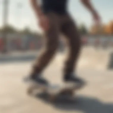Skater in Action: Dickies Pants at the Skatepark Skater showcasing Dickies pants while performing a trick