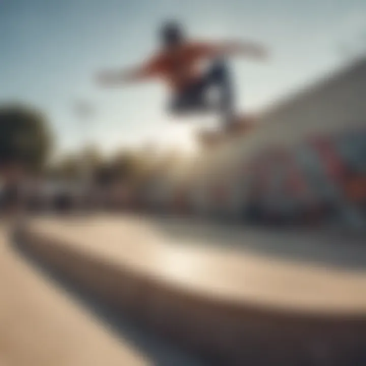 A group of skateboarders performing tricks in Vans shoes at a skate park.