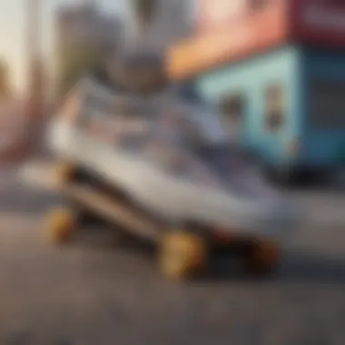 Vans Shoes on Skateboard A close-up of Vans shoes on a skateboard, emphasizing the connection between lifestyle and sport.