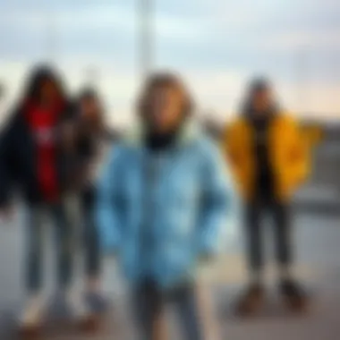 A group of skaters wearing various styles with the jacket