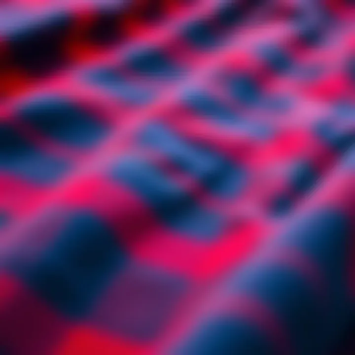 Close-up of red and blue flannel fabric showcasing its texture and patterns.
