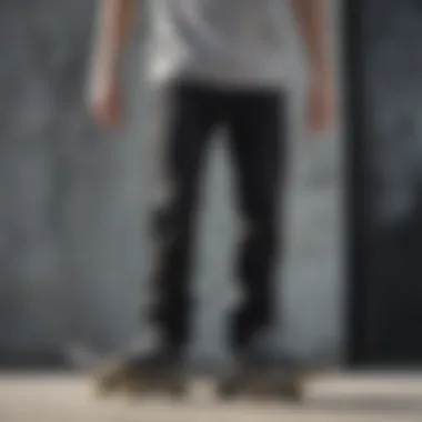 Skateboarder in Black Acid Wash Jeans Stylish black acid wash jeans on a skateboarder