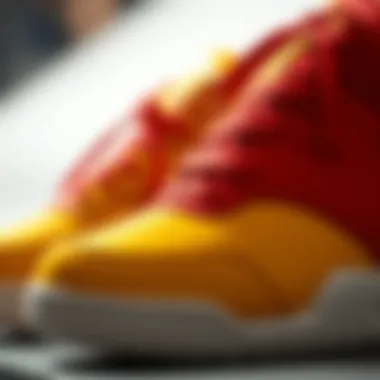Detail of Yellow and Red Skate Shoes Close-up of yellow and red shoes side by side, highlighting their unique designs.