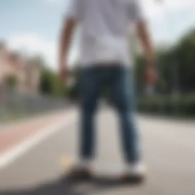 White fanny pack in use during skateboarding activity