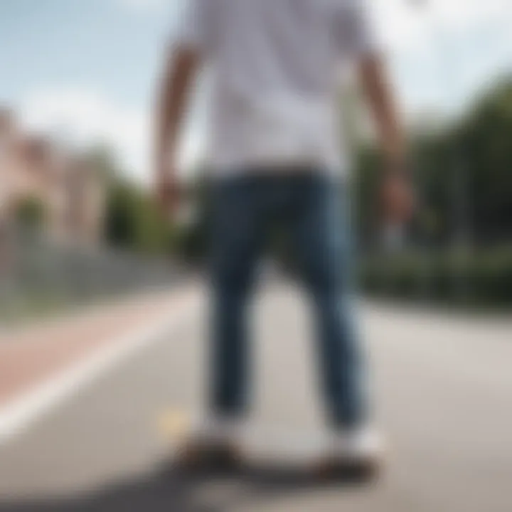 White fanny pack in use during skateboarding activity