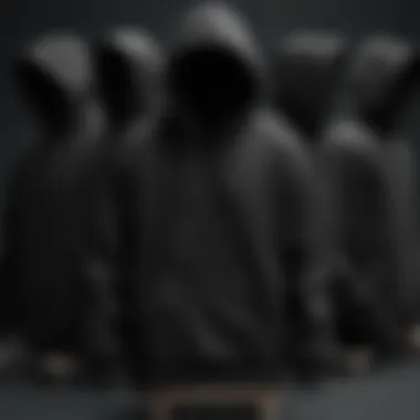 Styled Collection of Black Thin Hoodies A collection of black thin hoodies styled with various skate accessories.