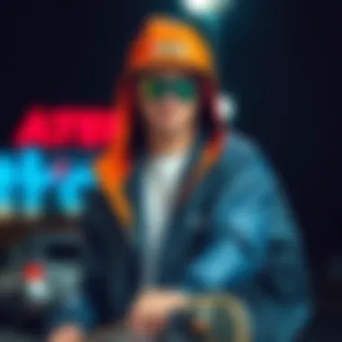 Stylish skateboarder wearing a reversible windbreaker