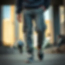 Stylish gray cargo sweatpants in an urban skate setting