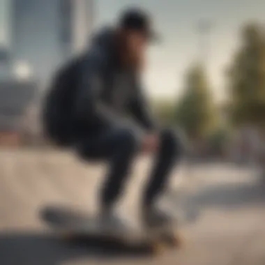 Skateboarder Embracing Style and Functionality Skateboarder with a black backpack on a ramp