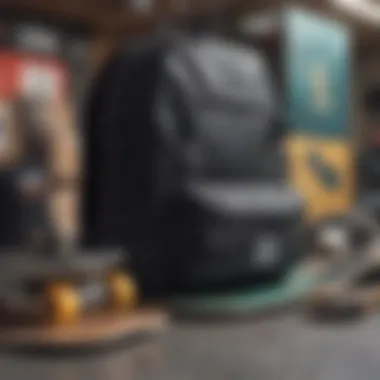 A sustainable black backpack among skate gear