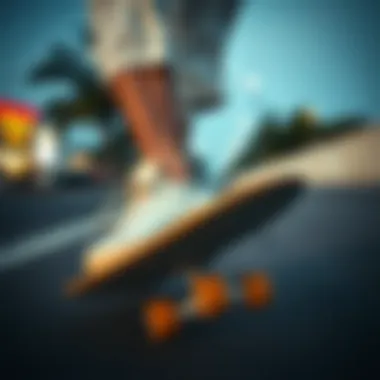 Skateboarding with Vintage Style Skateboarder wearing vintage white sneakers in action