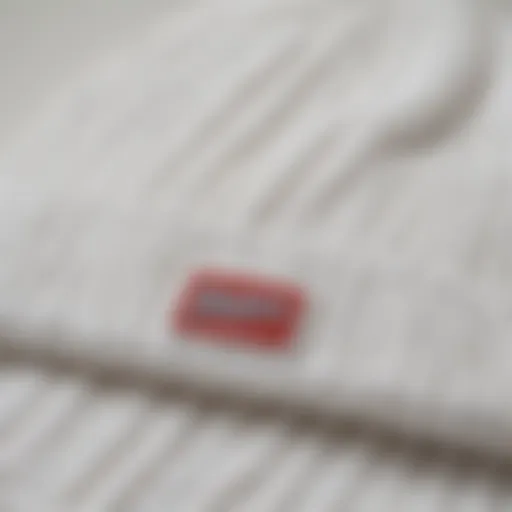 Close-up of the white Dickies beanie showcasing its fabric texture