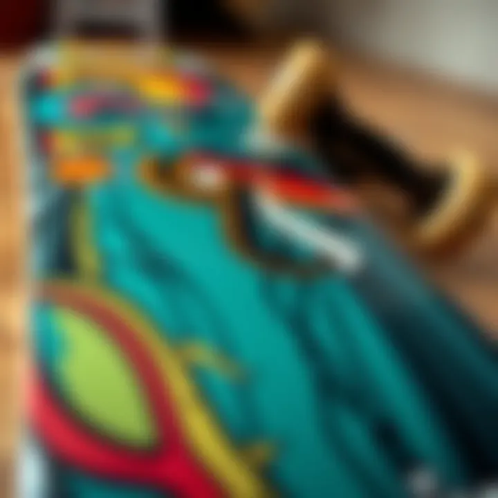 Close-up of an antihero skateboard deck showcasing unique artwork