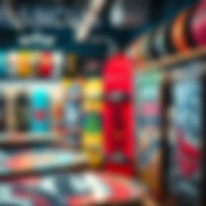 A collection of antihero boards displayed in a vibrant skate shop