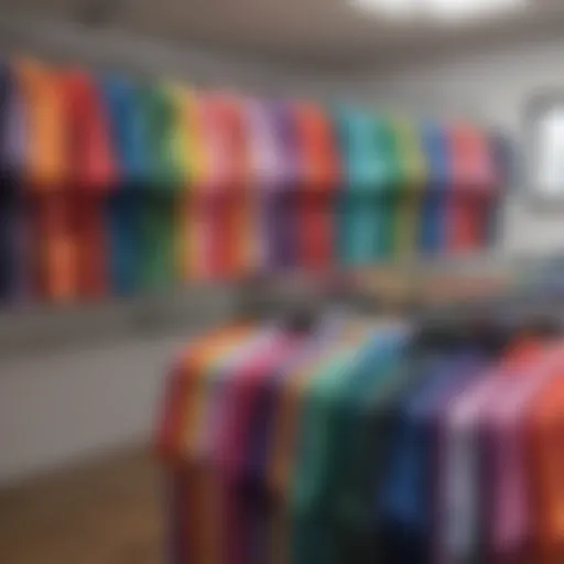 Colorful display of tie dye crop t-shirts hanging on a rack