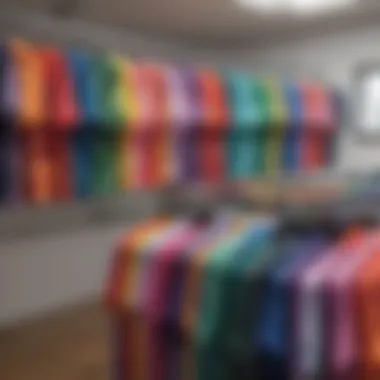 Vibrant Collection of Tie Dye Crop T-Shirts Colorful display of tie dye crop t-shirts hanging on a rack
