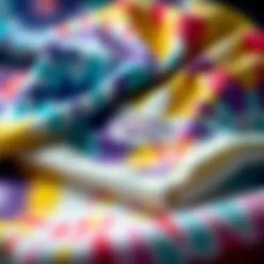 Close-up of tie dye fabric samples and Adidas branding