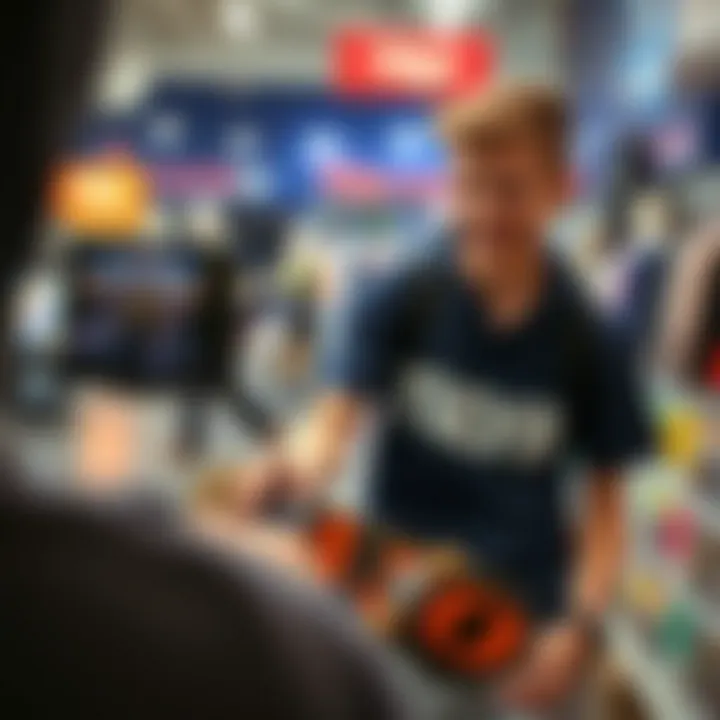 Redeeming Tillys E-Gift Card in Store A young skateboarder using Tillys e-gift card at a store