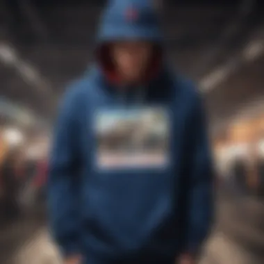 Close-up of the unique design features of the Tommy hoodie.