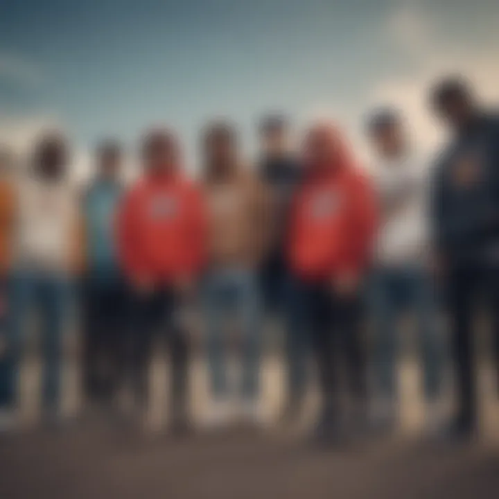 A group of skaters wearing Tommy hoodies, representing community.