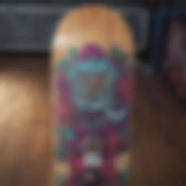 A trendy beanie brand logo displayed on a skateboard deck