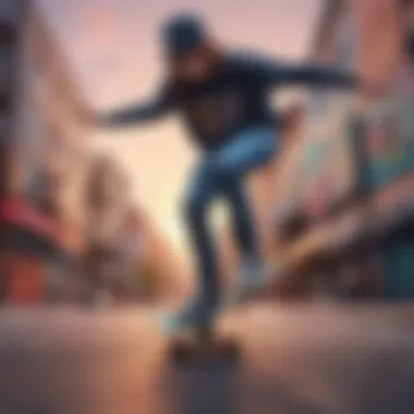 Skateboarding Style with Trippy Vibes Trendy skateboarding attire with vibrant graphics
