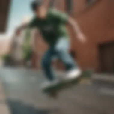 Dynamic skateboarder showcasing the Ultrarange Exo Green in action