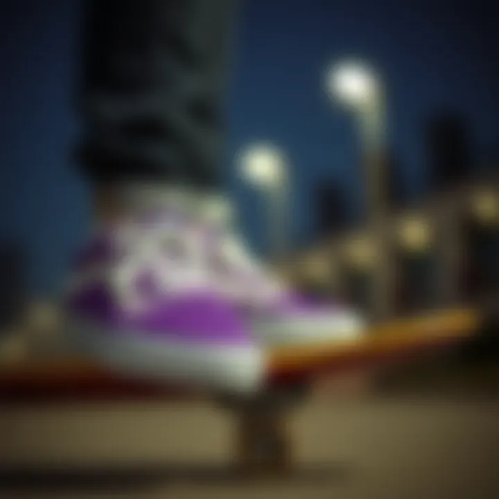 Stylish Purple Vans in Action Stylish purple Vans on a skateboard