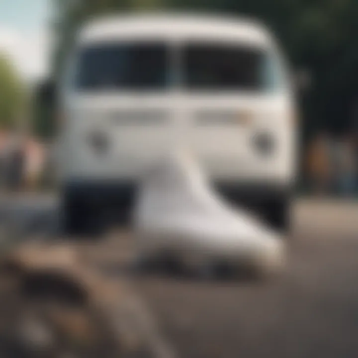 A group of skaters loading gear into a white van